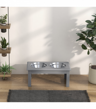PawHut Raised Dog Bowls Pet Feeder Raised Elevated Stainless Steel Food Grey
