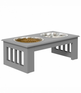 PawHut Raised Dog Bowls Pet Feeder Raised Elevated Stainless Steel Food Grey