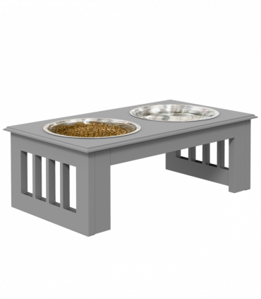 PawHut Raised Dog Bowls Pet Feeder Raised Elevated Stainless Steel Food Grey