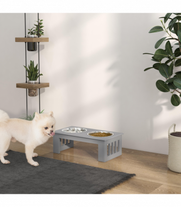 PawHut Raised Dog Bowls Pet Feeder Raised Elevated Stainless Steel Food Grey