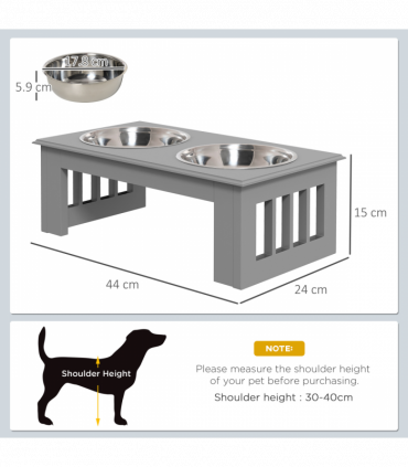 PawHut Raised Dog Bowls Pet Feeder Raised Elevated Stainless Steel Food Grey