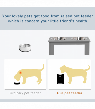PawHut Raised Dog Bowls Pet Feeder Raised Elevated Stainless Steel Food Grey