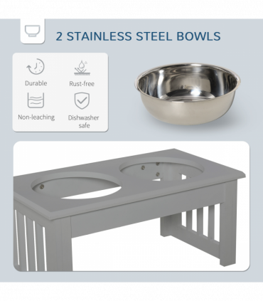 PawHut Raised Dog Bowls Pet Feeder Raised Elevated Stainless Steel Food Grey