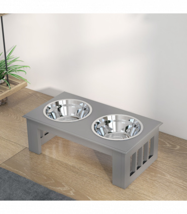 PawHut Raised Dog Bowls Pet Feeder Raised Elevated Stainless Steel Food Grey