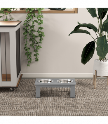 PawHut Raised Dog Bowls Pet Feeder Raised Elevated Stainless Steel Food Grey