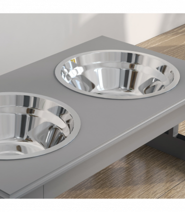 PawHut Raised Dog Bowls Pet Feeder Raised Elevated Stainless Steel Food Grey