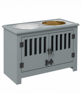 PawHut Raised Dog Bowls for Large Dogs Feeding Station with Stand Storage - Grey