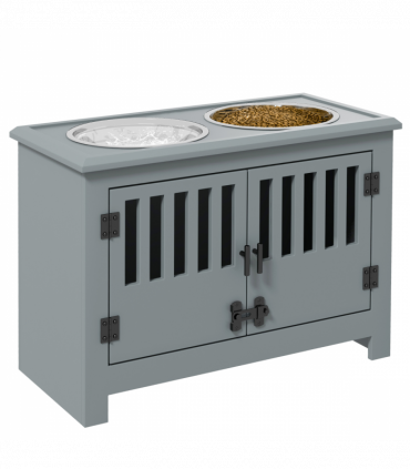 PawHut Raised Dog Bowls for Large Dogs Feeding Station with Stand Storage - Grey