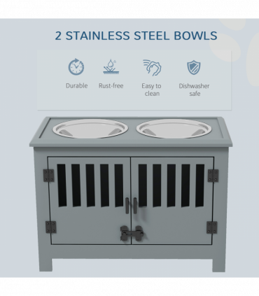 PawHut Raised Dog Bowls for Large Dogs Feeding Station with Stand Storage - Grey