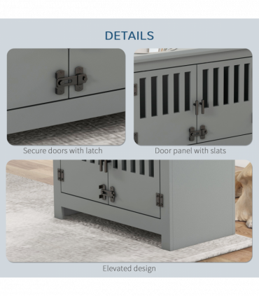 PawHut Raised Dog Bowls for Large Dogs Feeding Station with Stand Storage - Grey