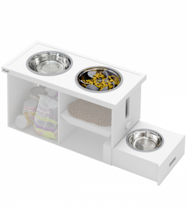PawHut Raised Dog Bowls with Slow Feeder Mat & Semi-Auto Dispenser Function