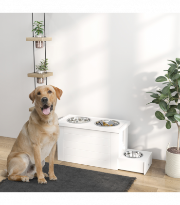 PawHut Raised Dog Bowls with Slow Feeder Mat & Semi-Auto Dispenser Function