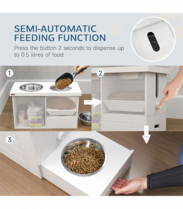 PawHut Raised Dog Bowls with Slow Feeder Mat & Semi-Auto Dispenser Function