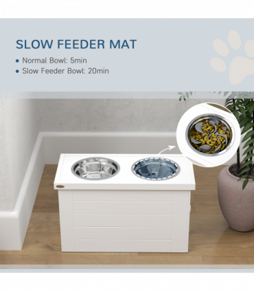 PawHut Raised Dog Bowls with Slow Feeder Mat & Semi-Auto Dispenser Function