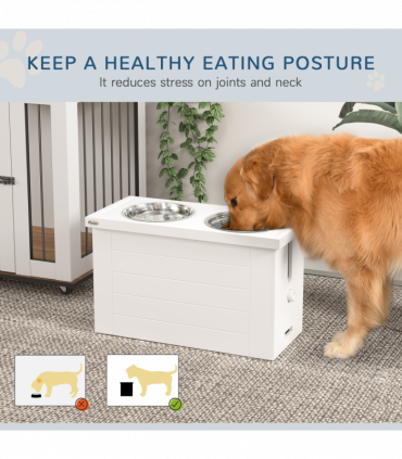 PawHut Raised Dog Bowls with Slow Feeder Mat & Semi-Auto Dispenser Function