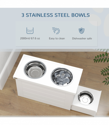 PawHut Raised Dog Bowls with Slow Feeder Mat & Semi-Auto Dispenser Function