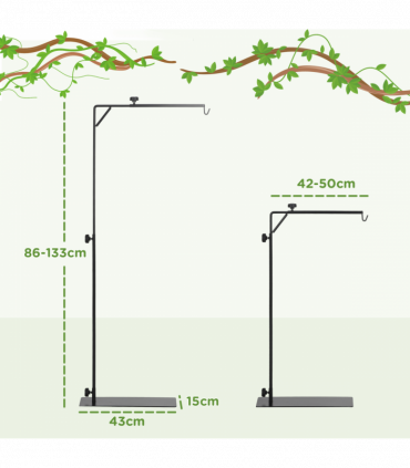 PawHut Reptile Lamp Stand, 86-129Hcm Adjustable Lamp Holder w/ Base, Hook