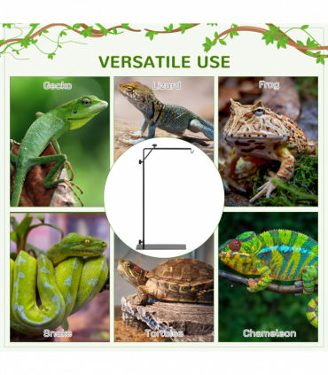 PawHut Reptile Lamp Stand, 86-129Hcm Adjustable Lamp Holder w/ Base, Hook