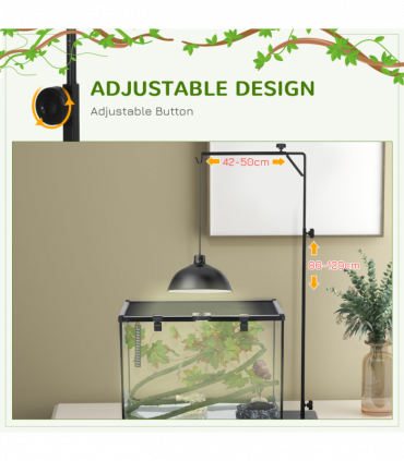 PawHut Reptile Lamp Stand, 86-129Hcm Adjustable Lamp Holder w/ Base, Hook