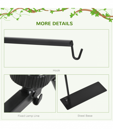 PawHut Reptile Lamp Stand, 86-129Hcm Adjustable Lamp Holder w/ Base, Hook