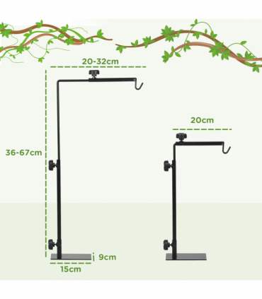 PawHut Reptile Lamp Stand, Adjustable Lamp Holder with Hook Hanging Base
