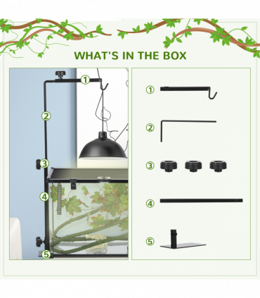 PawHut Reptile Lamp Stand, Adjustable Lamp Holder with Hook Hanging Base