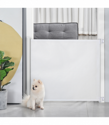 PawHut Retractable Pet Safety Gate, Folding Stair Barrier, Guard Door - White