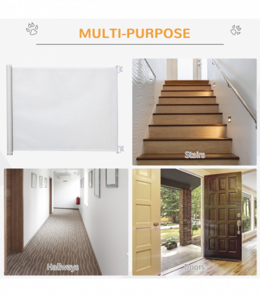 PawHut Retractable Pet Safety Gate, Folding Stair Barrier, Guard Door - White