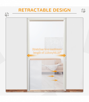 PawHut Retractable Pet Safety Gate, Folding Stair Barrier, Guard Door - White