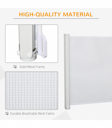 PawHut Retractable Pet Safety Gate, Folding Stair Barrier, Guard Door - White