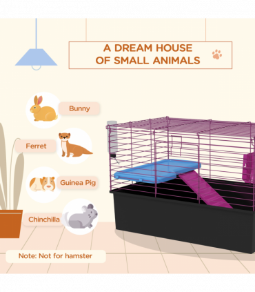 PawHut Small Animal Cage, Rabbit Guinea Pig Hutch, Pet Playhouse