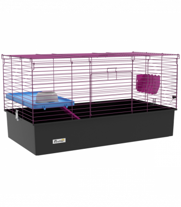 PawHut Small Animal Cage, Rabbit Guinea Pig Hutch, Pet Playhouse, Black