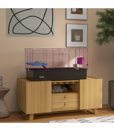 PawHut Small Animal Cage, Rabbit Guinea Pig Hutch, Pet Playhouse, Black