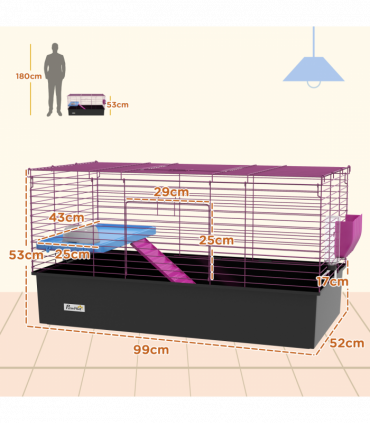 PawHut Small Animal Cage, Rabbit Guinea Pig Hutch, Pet Playhouse, Black