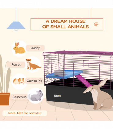 PawHut Small Animal Cage, Rabbit Guinea Pig Hutch, Pet Playhouse, Black