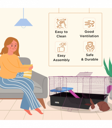 PawHut Small Animal Cage, Rabbit Guinea Pig Hutch, Pet Playhouse, Black