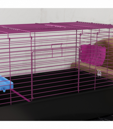 PawHut Small Animal Cage, Rabbit Guinea Pig Hutch, Pet Playhouse, Black