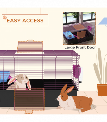 PawHut Small Animal Cage, Rabbit Guinea Pig Hutch, Pet Playhouse, Black