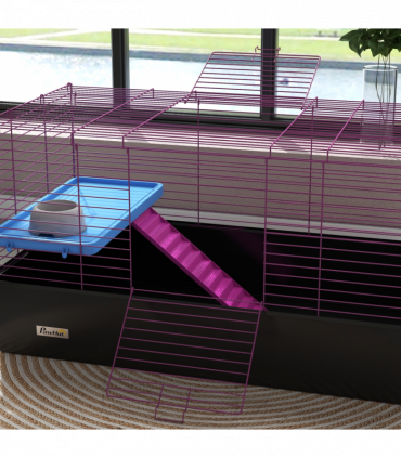 PawHut Small Animal Cage, Rabbit Guinea Pig Hutch, Pet Playhouse, Black