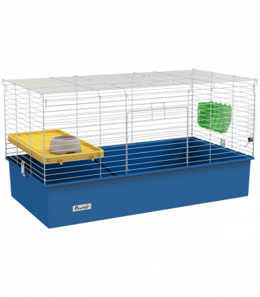 PawHut Small Animal Cage, Rabbit Guinea Pig Hutch, Pet Playhouse, Blue