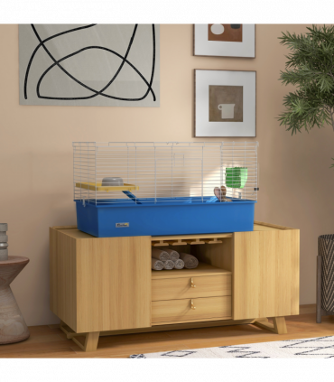 PawHut Small Animal Cage, Rabbit Guinea Pig Hutch, Pet Playhouse, Blue