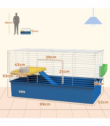 PawHut Small Animal Cage, Rabbit Guinea Pig Hutch, Pet Playhouse, Blue