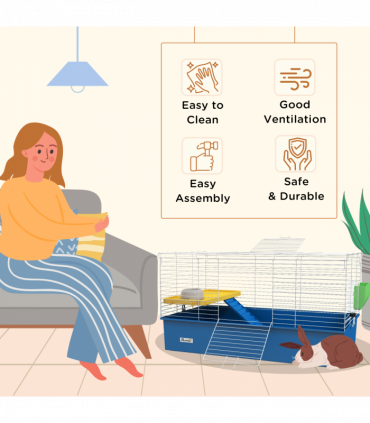 PawHut Small Animal Cage, Rabbit Guinea Pig Hutch, Pet Playhouse, Blue