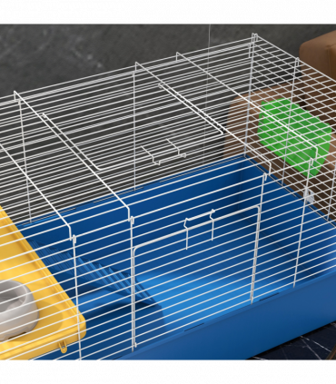 PawHut Small Animal Cage, Rabbit Guinea Pig Hutch, Pet Playhouse, Blue