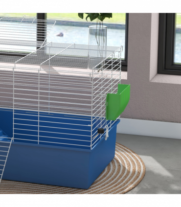 PawHut Small Animal Cage, Rabbit Guinea Pig Hutch, Pet Playhouse, Blue