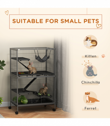 PawHut Small Animal Cages for Chinchilla Ferret Kitten on Wheels W/ Hammock Tray