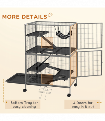 PawHut Small Animal Cages for Chinchilla Ferret Kitten on Wheels W/ Hammock Tray