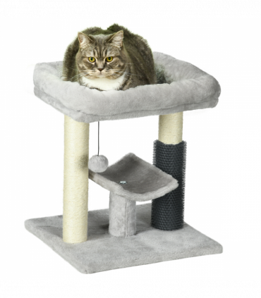 PawHut Small Cat Tree Tower with Scratching Posts, Bed, Perch, Self Groomer, Toy