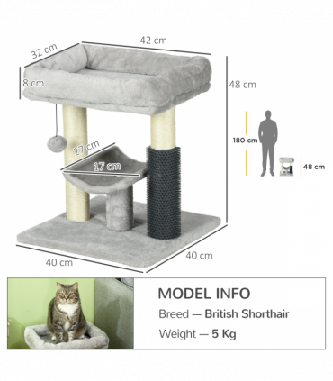 PawHut Small Cat Tree Tower with Scratching Posts, Bed, Perch, Self Groomer, Toy