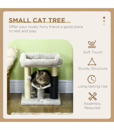 PawHut Small Cat Tree Tower with Scratching Posts, Bed, Perch, Self Groomer, Toy